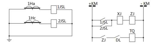 JSL-15繼電器構(gòu)成的二相式定時限保護的原理圖