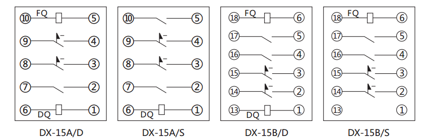 DX-15B信號繼電器內(nèi)部接線及外引接線圖 DX-15B信號繼電器內(nèi)部接線及外引接線圖