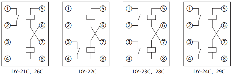 DY-28C、D電壓繼電器內(nèi)部接線圖 DY-28C、D電壓繼電器內(nèi)部接線圖