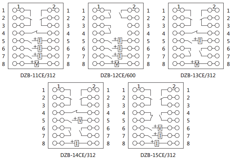 DZB-11CE/312保持中間繼電器內(nèi)部接線(xiàn)圖及外引接線(xiàn)圖