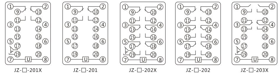JZY(J)-201X靜態(tài)中間繼電器內(nèi)部接線圖及外引接線圖 JZY(J)-201X靜態(tài)中間繼電器內(nèi)部接線圖及外引接線圖