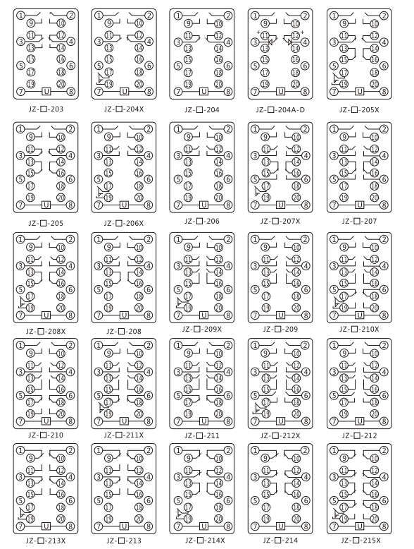 JZY(J)-201X靜態(tài)中間繼電器內(nèi)部接線圖及外引接線圖 JZY(J)-201X靜態(tài)中間繼電器內(nèi)部接線圖及外引接線圖