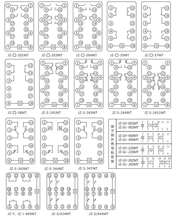 JZ-Y-201MT跳位、合位、電源監(jiān)視中間繼電器內(nèi)部接線圖 JZ-Y-201MT跳位、合位、電源監(jiān)視中間繼電器內(nèi)部接線圖