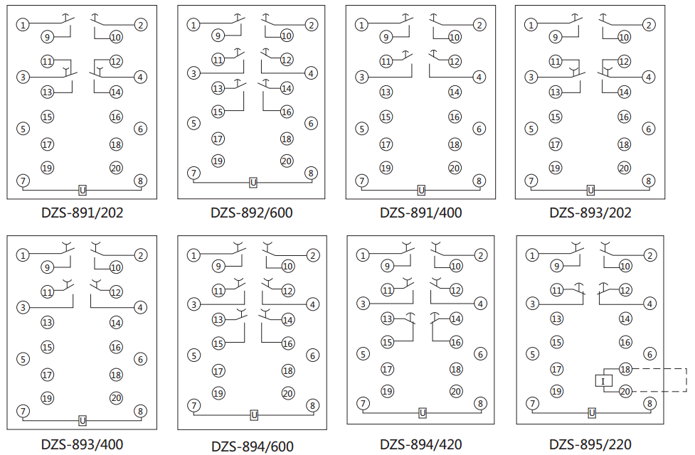 DZS-893延時(shí)中間繼電器內(nèi)部接線圖及外引接線圖(背視) DZS-893延時(shí)中間繼電器內(nèi)部接線圖及外引接線圖(背視)